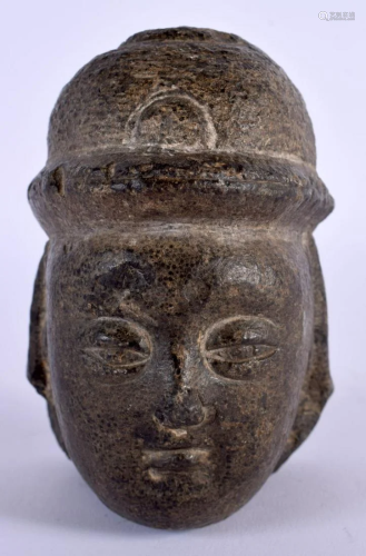 A CHINESE MING DYNASTY CARVED STONE HEAD OF A BUDDHA C1650. ...