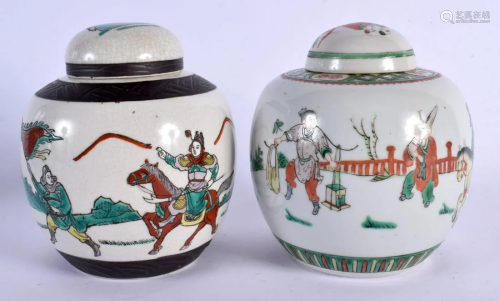 TWO EARLY 20TH CENTURY CHINESE FAMILLE VERTE GINGER JARS AND...