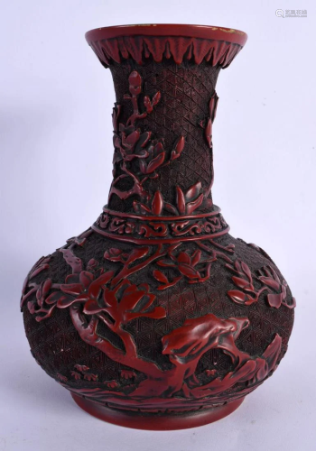 AN EARLY 20TH CENTURY CHINESE CARVED RED LACQUER VASE Late Q...