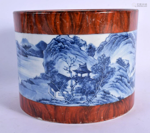 A RARE EARLY 20TH CENTURY CHINESE IMITATION AGATE BRUSH POT ...