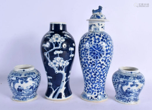 A 19TH CENTURY CHINESE BLUE AND WHITE VASE AND COVER togethe...