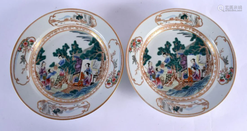 A PAIR OF 18TH CENTURY CHINESE EXPORT FAMILLE ROSE DISHES Qi...