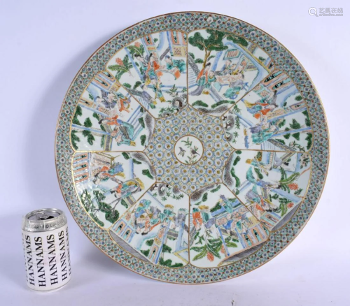 A LARGE 19TH CENTURY CHINESE FAMILLE VERTE PORCELAIN DISH Qi...