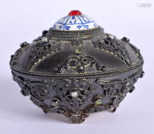 AN ANTIQUE MIDDLE EASTERN SILVER AND ENAMEL BOX. 118 grams. ...