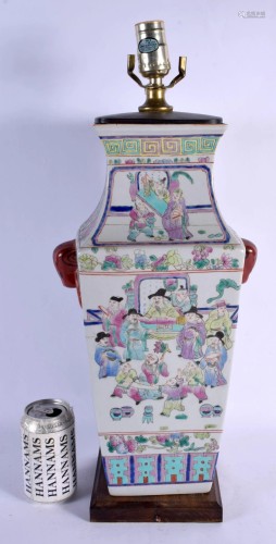A CHINESE PORCELAIN FAMILLE ROSE VASE converted to a lamp. 5...