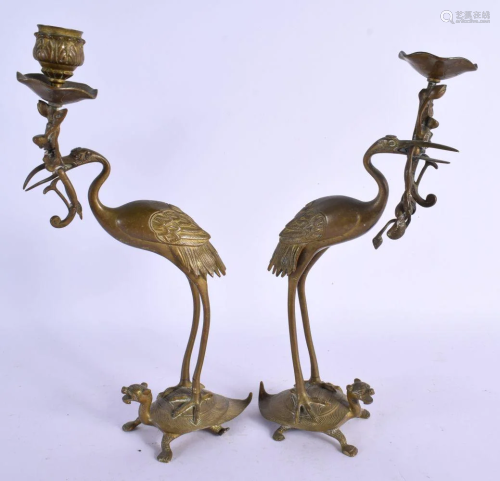 A PAIR OF 19TH CENTURY JAPANESE MEIJI PERIOD BRONZE CANDLEST...