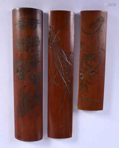 THREE EARLY 20TH CENTURY CHINESE CARVED BAMBOO WRIST RESTS L...