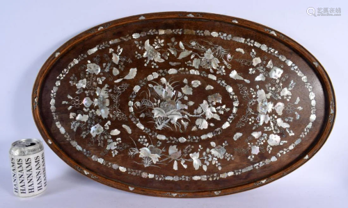 A LARGE 19TH CENTURY CHINESE HONGMU MOTHER OF PEARL TRAY dec...