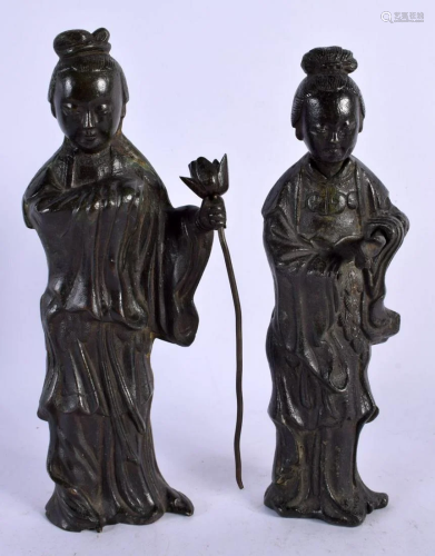 A PAIR OF 18TH CENTURY CHINESE BRONZE FIGURES OF FEMALES one...