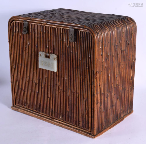 A RARE EARLY 20TH CENTURY CHINESE BAMBOO AND JADE BOX with f...