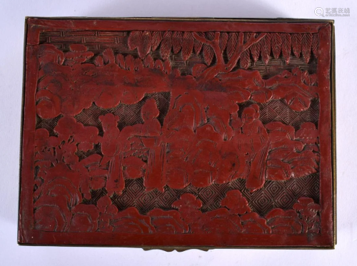 A 19TH CENTURY CHINESE CARVED CINNABAR LACQUER BOX AND COVER...