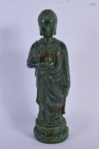 A CHINESE GREEN JADE TYPE FIGURE OF A BUDDHA 20th Century. 2...
