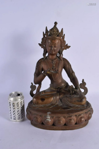 A LARGE 19TH CENTURY INDIAN CHINESE BRONZE FIGURE OF A BUDDH...