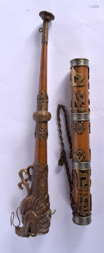 A 19TH CENTURY TIBETAN DRAGON HORN together with a similar s...