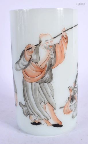 A RARE EARLY 20TH CENTURY CHINESE ENAMELLED GLASS BRUSH POT ...