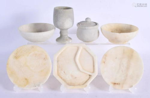 A COLLECTION OF CHINESE WHITE JADE TYPE STONE BOWLS etc . La...