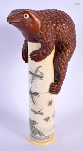 A JAPANESE CARVED BOXWOOD AND BONE MODEL OF A TOAD decorated...