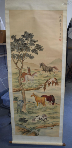 TWO EARLY 20TH CENTURY JAPANESE MEIJI PERIOD PAINTED SCROLLS...