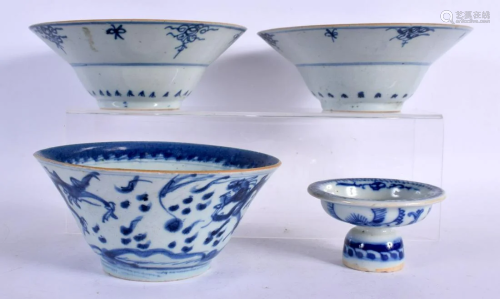 AN 18TH CENTURY CHINESE BLUE AND WHITE PORCELAIN BOWL togeth...