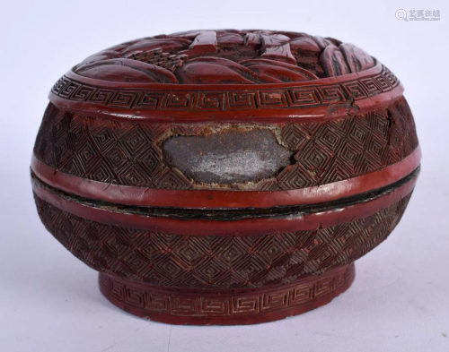 A 19TH CENTURY CHINESE CARVED RED CINNABAR LACQUER BOX AND C...