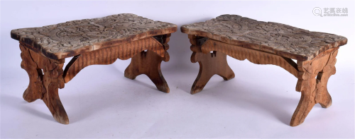 A PAIR OF EARLY 20TH CENTURY CHINESE CARVED WOOD SCHOLARS TA...