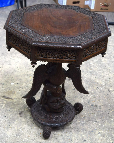 A 19TH CENTURY BURMESE ANGLO INDIAN CARVED HARDWOOD TABLE wi...