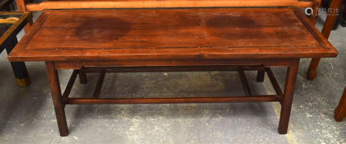 A LOW 19TH CENTURY CHINESE CARVED HARDWOOD RECTANGULAR TABLE...