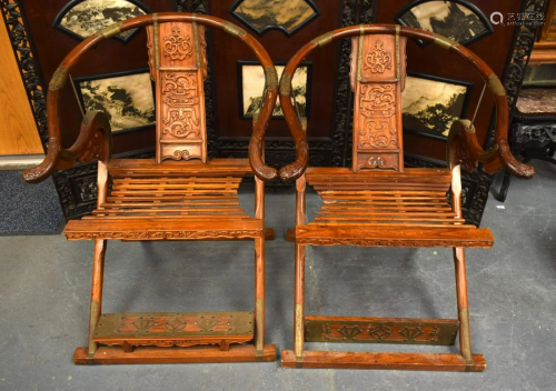 A PAIR OF EARLY 20TH CENTURY CHINESE HARDWOOD FOLDING OFFICI...