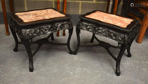 A PAIR OF 19TH CENTURY CHINESE MARBLE INSET HARDWOOD STANDS ...