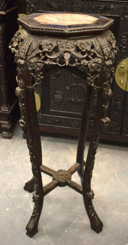 A 19TH CENTURY CHINESE HARDWOOD MARBLE INSET STAND Qing. 92 ...