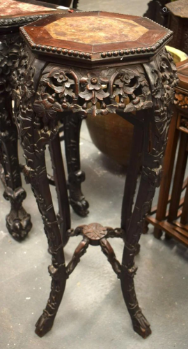 A 19TH CENTURY CHINESE CARVED HARDWOOD MARBLE INSET TABLE Qi...
