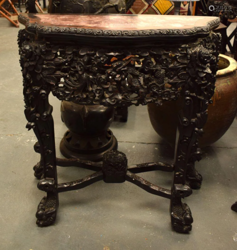 A MID 19TH CENTURY CHINESE MARBLE INSET HONGMU CONSOLE TANLE...