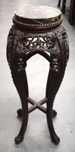 A 19TH CENTURY CHINESE HARDWOOD MARBLE INSET STAND. 70 cm hi...