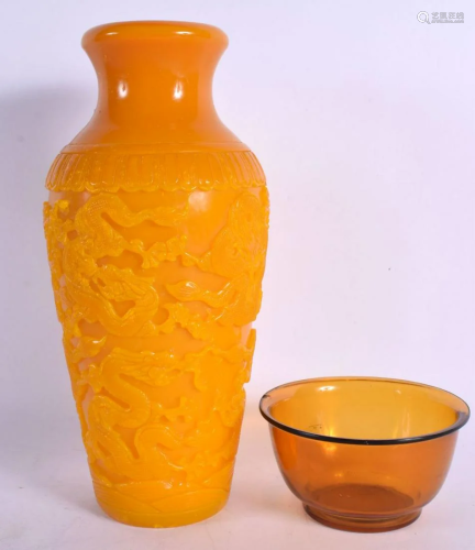 A 19TH CENTURY CHINESE BEIJING GLASS VASE and a similar bowl...