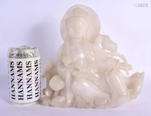 AN EARLY 20TH CENTURY CHINESE CARVED WHITE JADE STONE FIGURE...