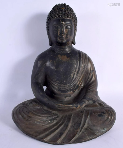 A LARGE 19TH CENTURY CHINESE BRONZE FIGURE OF A SEATED BUDDH...