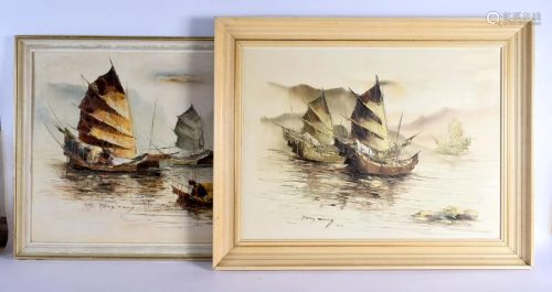 Chinese School (C1950) Pair, Boats, Oil on canvas. Largest 7...