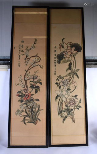Chinese School (C1910) Pair, Watercolours, Flowers. 128 cm x...