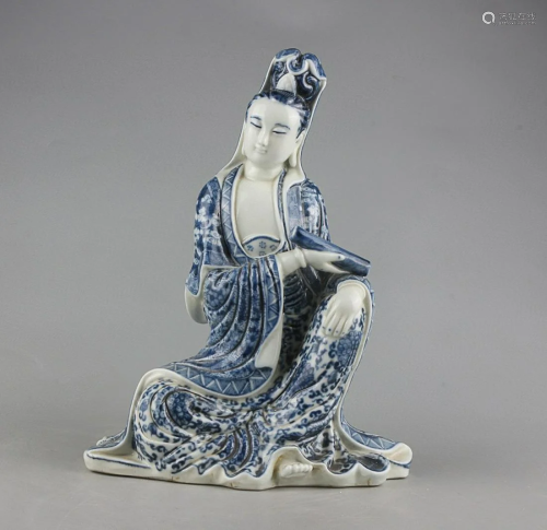 CHINESE CHAI-WARE BLUE-AND-WHITE FIGURE OF GUANYIN
