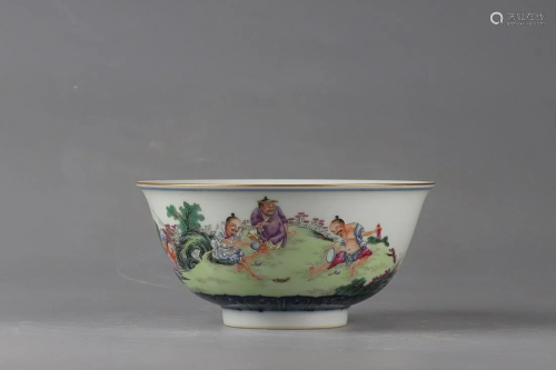 CHINESE FAMILLE-ROSE BOWL DEPICTING 'FIGURE STORY'...