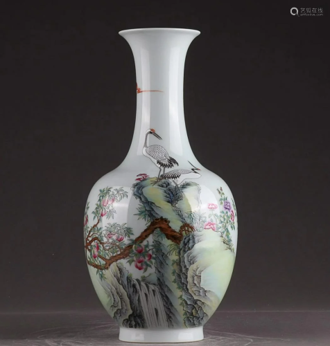CHINESE FAMILLE-ROSE VASE DEPICTING 'CRANE AND PEACH&#x...