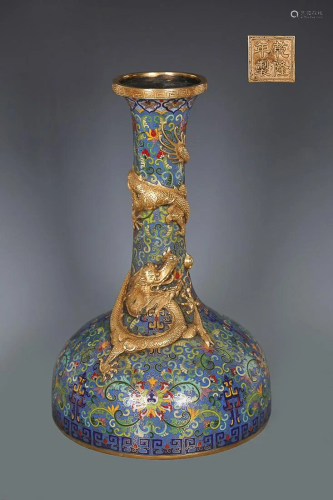 CHINESE CLOISONNE ENAMEL HANDBELL-FORM ZUN VASE CAST WITH &#...