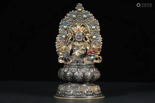 CHINESE PARCEL-GILT-SILVER FIGURE OF CAISHEN