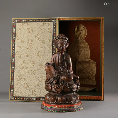 CHINESE AGARWOOD FIGURE OF GUANYIN, 'QIANLONG' MAR...