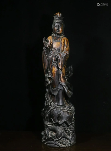 CHINESE YELLOW ROSEWOOD FIGURE OF GUANYIN
