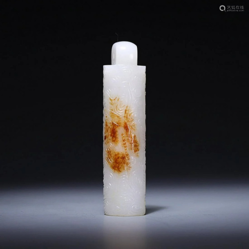 CHINESE HETIAN JADE ARROW TUBE WITH CARVED 'DRAGON'...