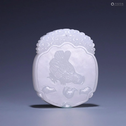CHINESE HETIAN WHITE JADE PLAQUE WITH CARVED 'ROOSTER&#...