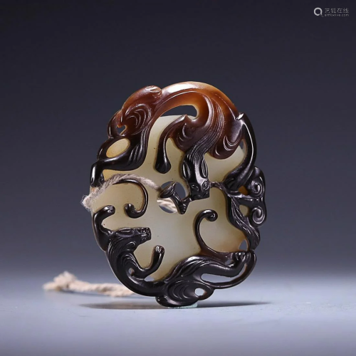 CHINESE HETIAN JADE BI DSIC WITH CARVED 'CHI-DRAGON...