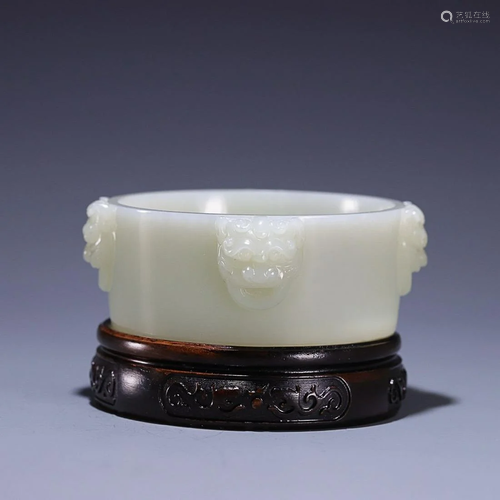 CHINESE HETIAN JADE BEAST-HANDLED CENSER