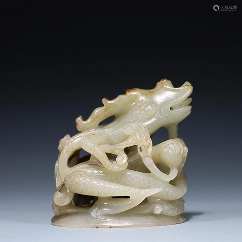 CHINESE HETIAN JADE KNOB WITH CARVED 'DRAGON'